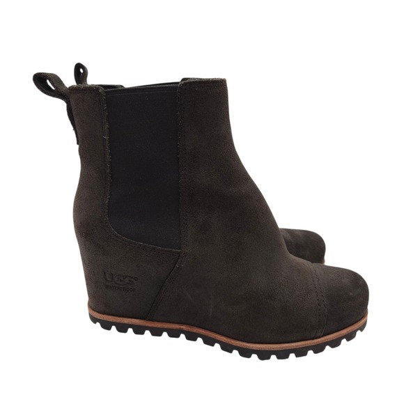 UGG Pax (Womes 7.5) Chelsea Suede Hidden Wedge Ankle Boots Pull On Booties Brown - Picture 4 of 7